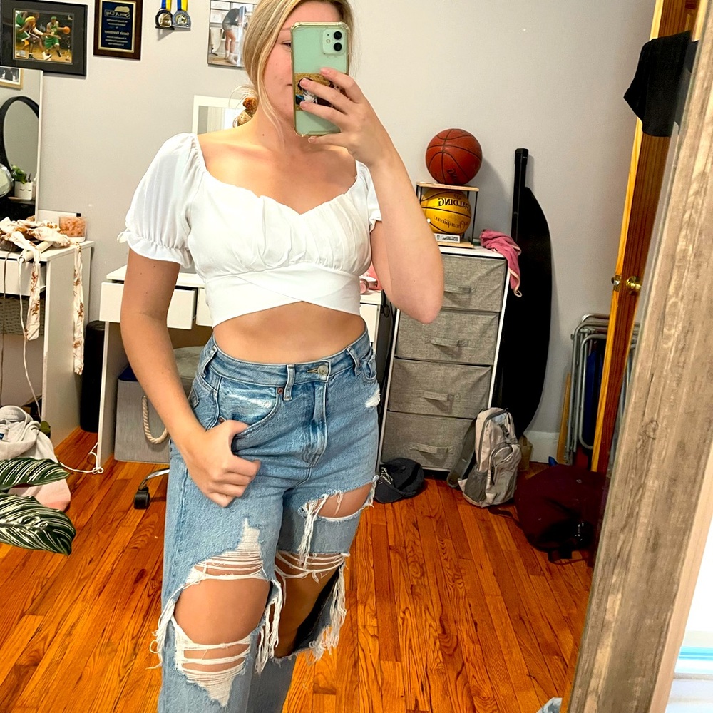 white crop top tie back never worn